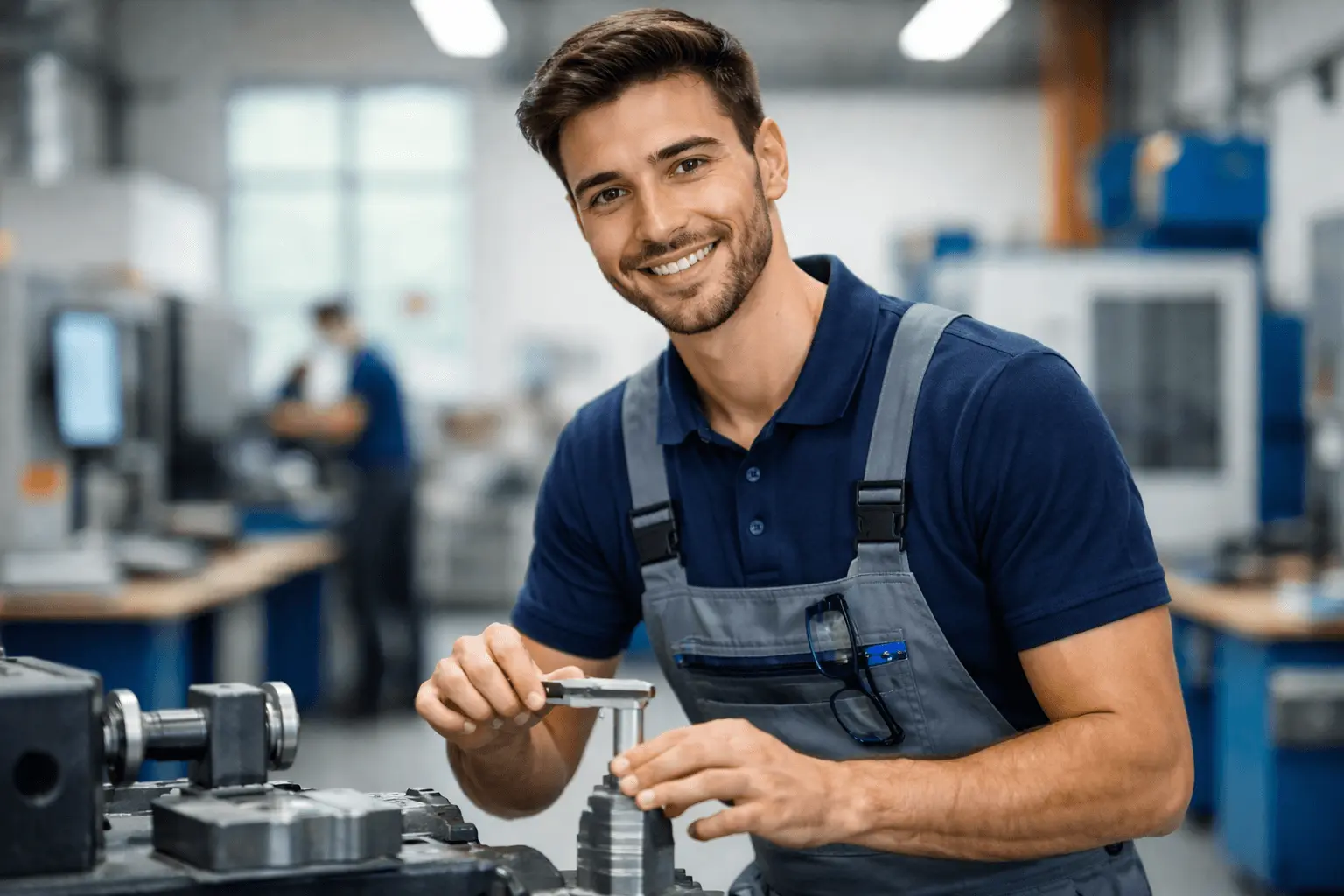 Facharbeiter im technischen Umfeld bei der Arbeit mit Schlüsselkompetenzen