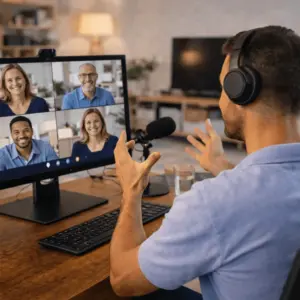 Dozent gibt Online Gruppenunterricht