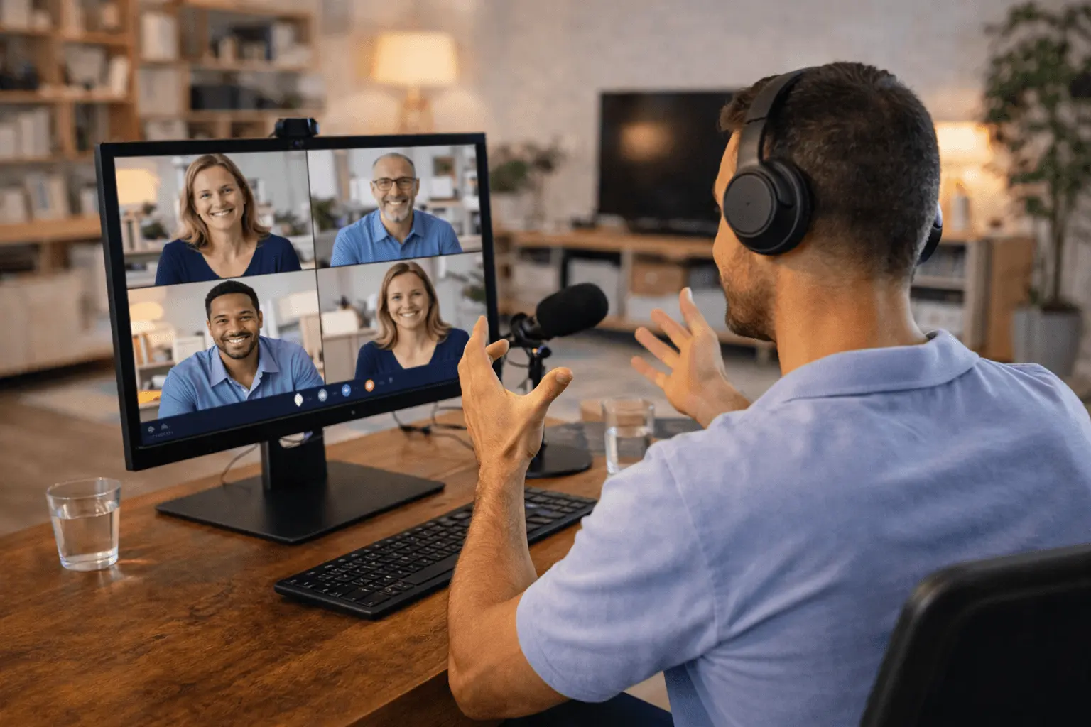 Dozent gibt Online Gruppenunterricht