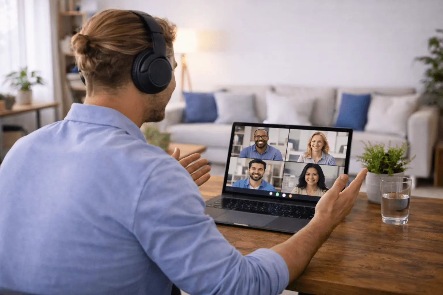 Gruppe nimmt teil an einem Onlinekurs zur Prüfungsvorbereitung