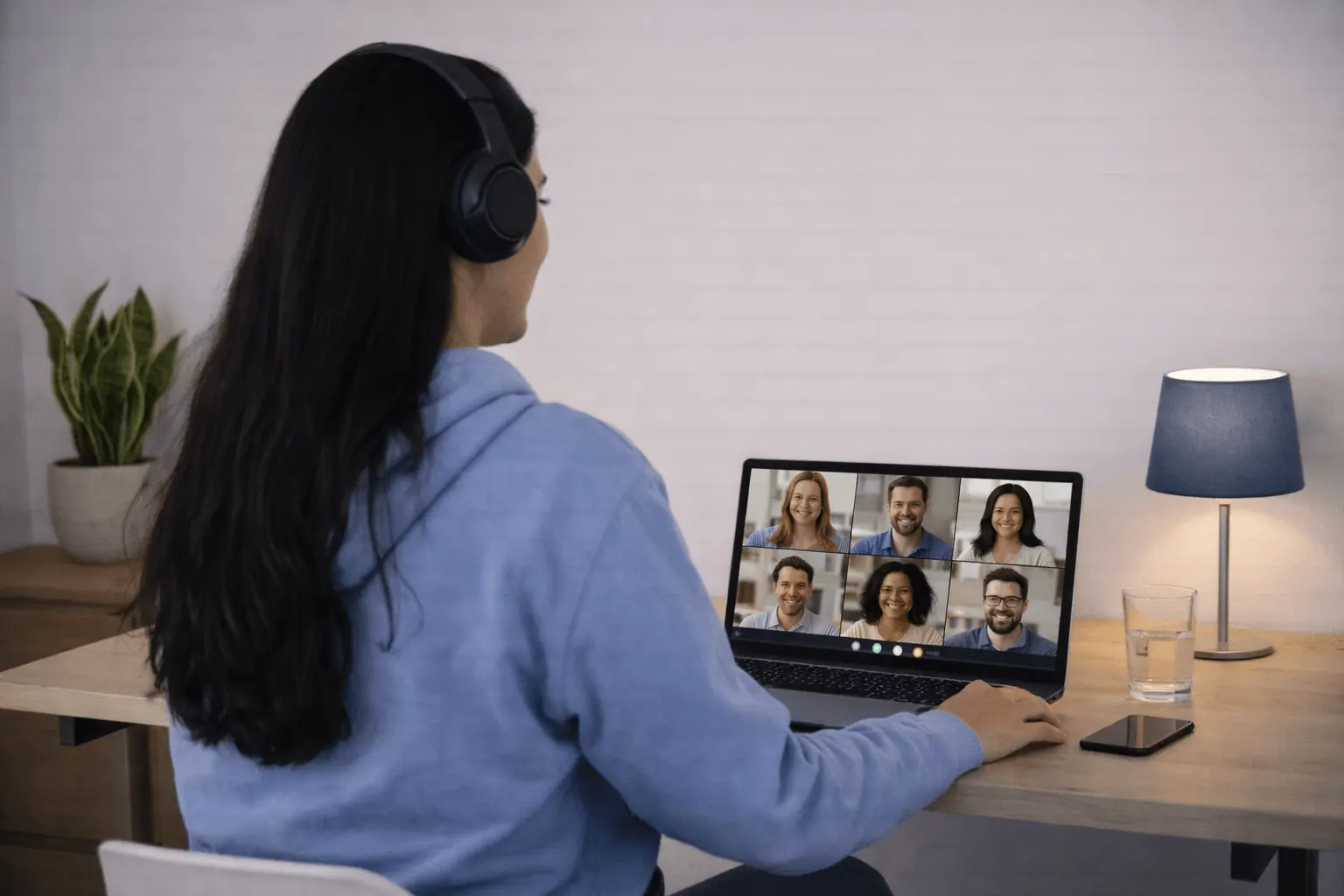 Gruppe nimmt teil an einem Onlinekurs zur Prüfungsvorbereitung