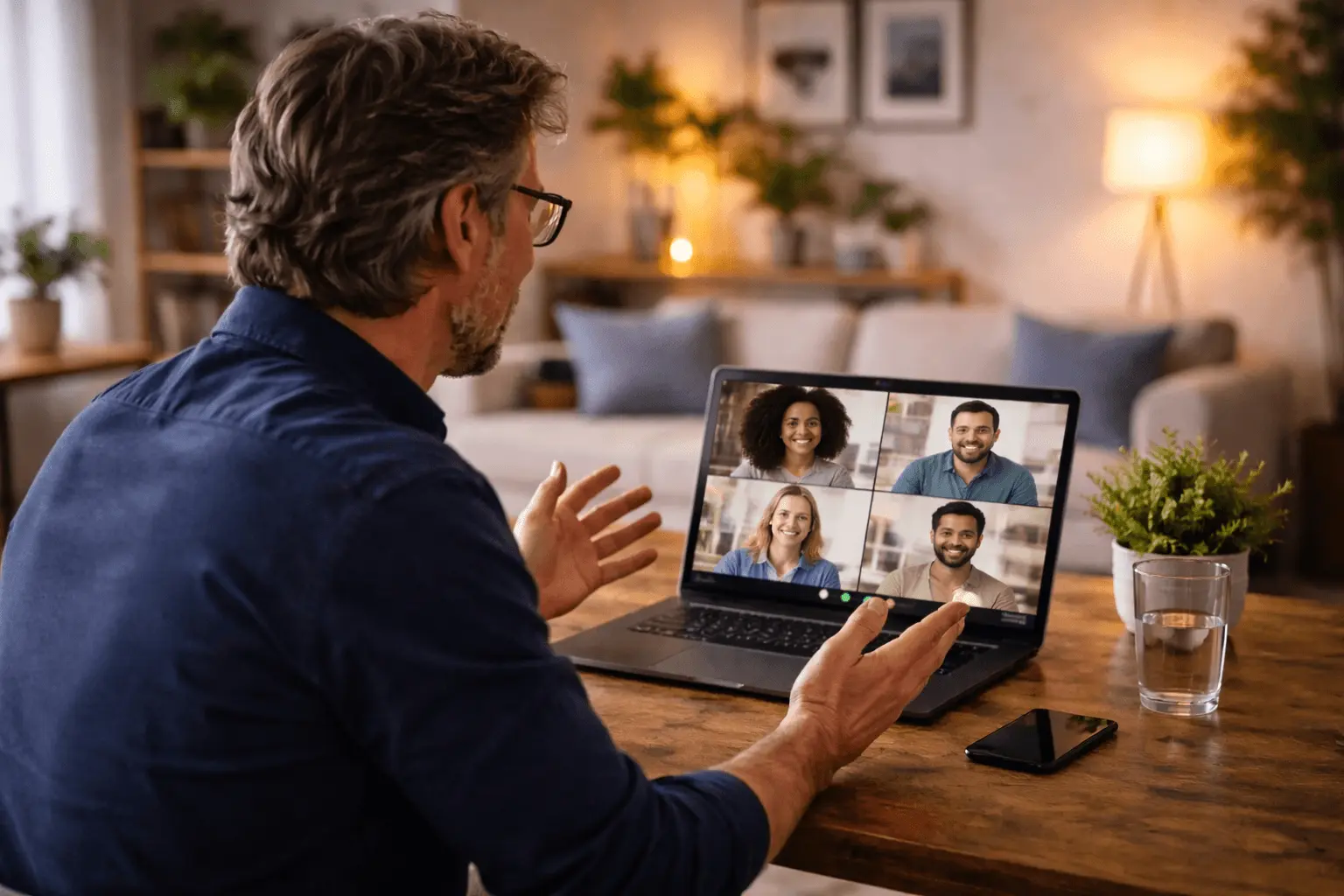 Gruppe nimmt teil an einem Onlinekurs zur Prüfungsvorbereitung