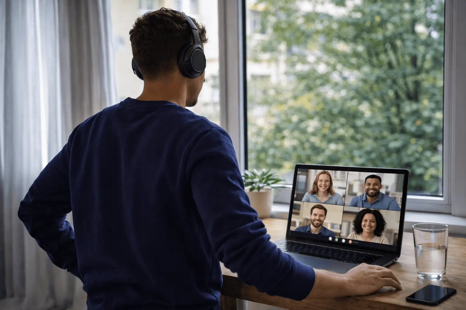 Gruppe nimmt teil an einem Onlinekurs zur Prüfungsvorbereitung