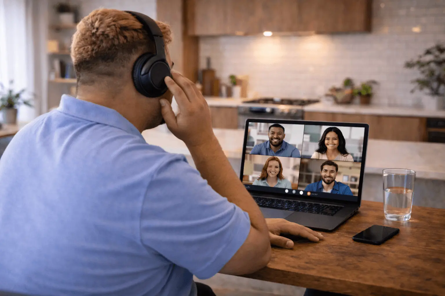 Gruppe nimmt teil an einem Onlinekurs zur Prüfungsvorbereitung