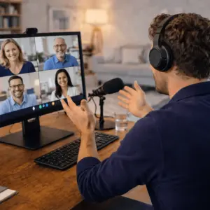 Dozent gibt Online Gruppenunterricht