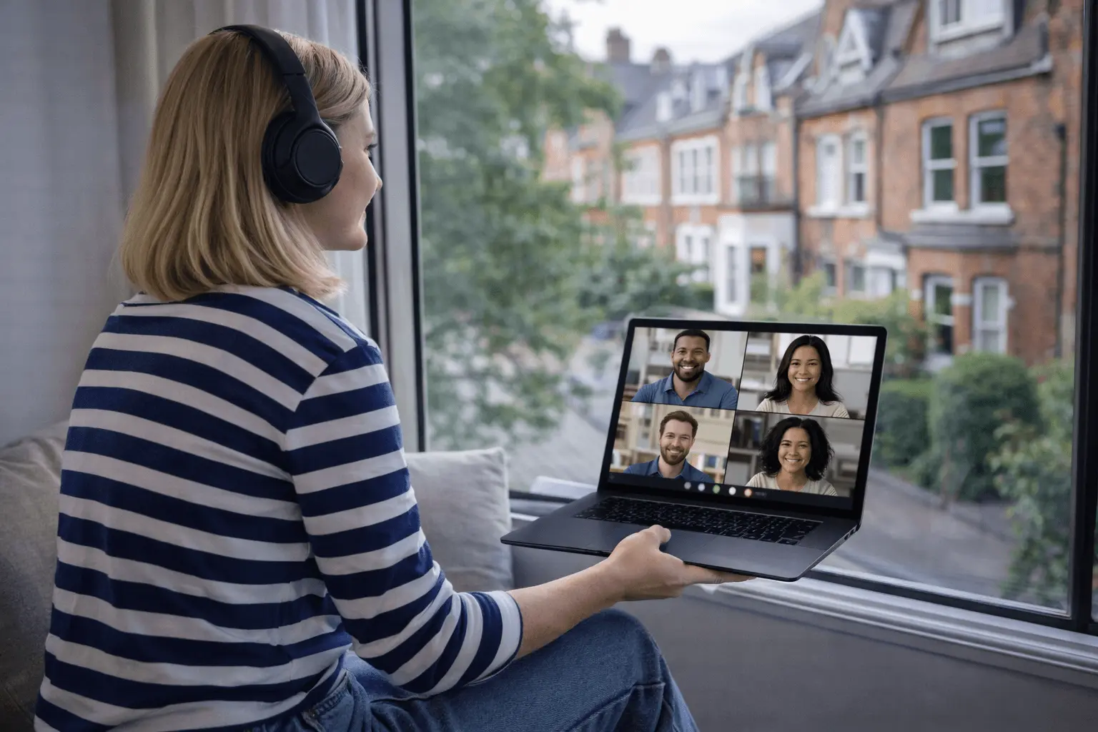 Gruppe nimmt teil an einem Onlinekurs zur Prüfungsvorbereitung