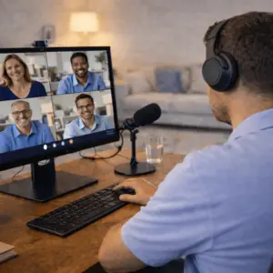 Dozent gibt Online Gruppenunterricht