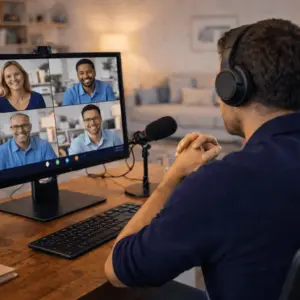 Dozent gibt Online Gruppenunterricht