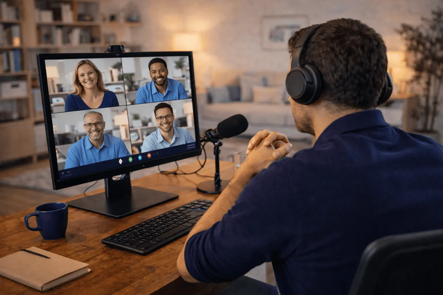 Dozent gibt Online Gruppenunterricht