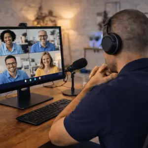 Dozent gibt Online Gruppenunterricht