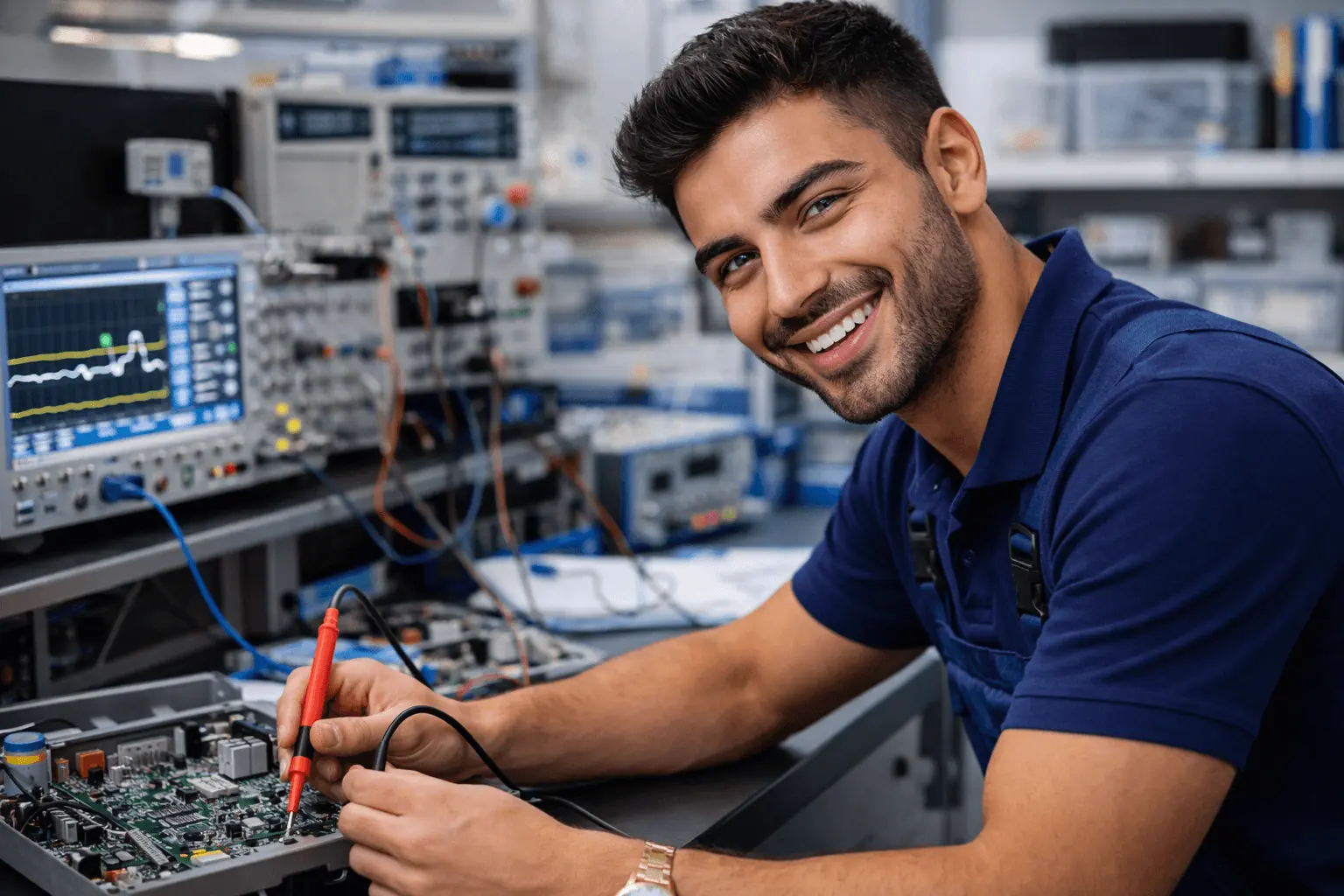 Elektroniker für Geräte und Systeme bei seiner Ausbildungsstätte