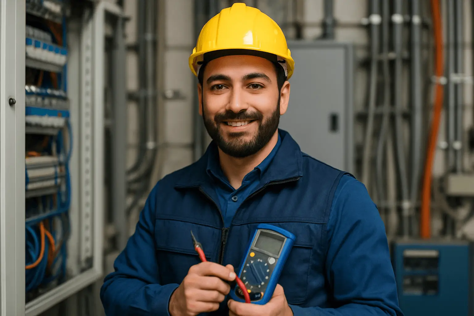 Elektrotechnikermeister kontrolliert Stromkreise in Halle