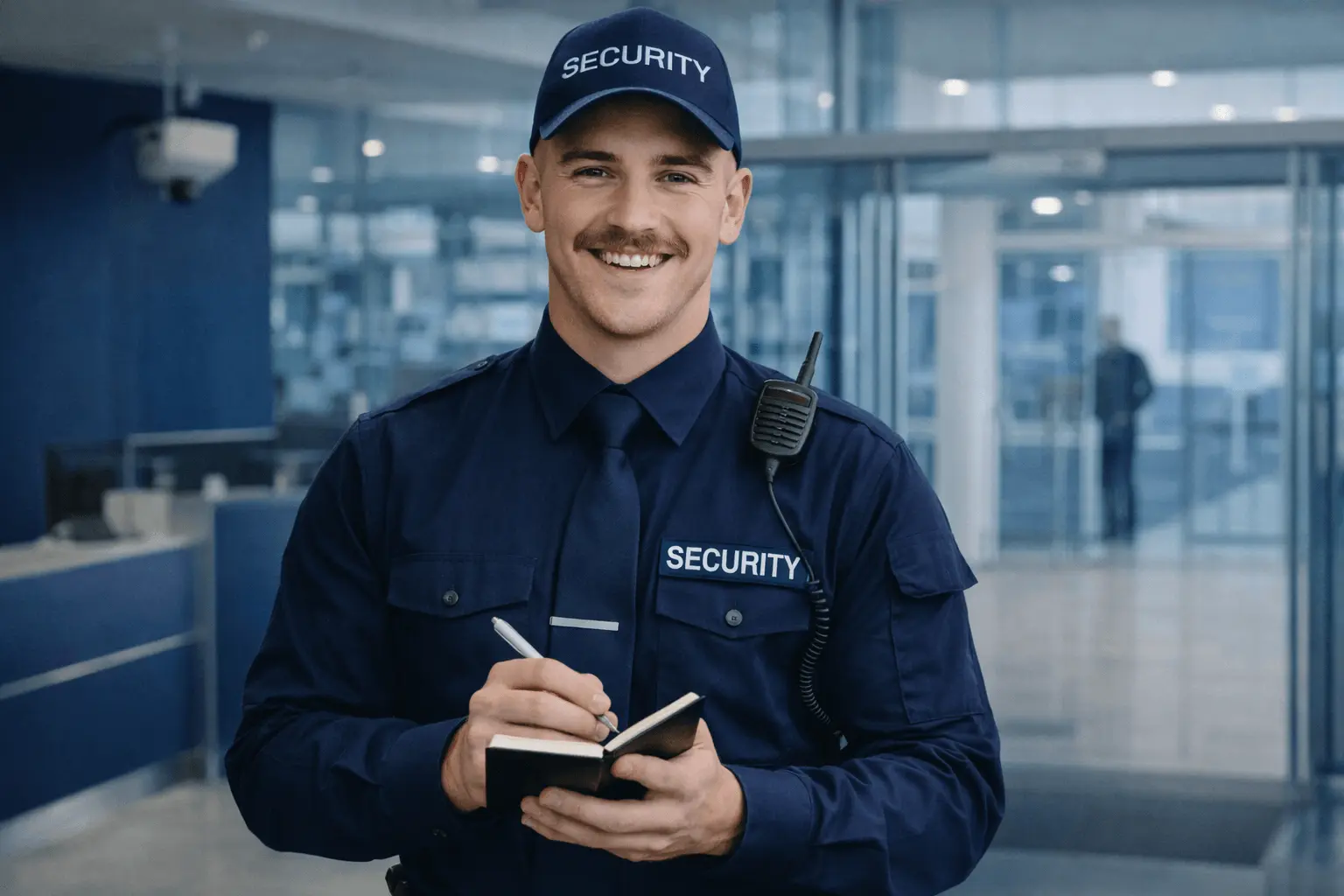 Sicherheitsfachkraft überwacht Gebäude im Wachdienst