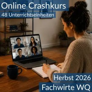 Lernende nehmen an einem digitalen Vorbereitungskurs zu den wirtschaftsbezogenen Qualifikationen für Fachwirte teil.