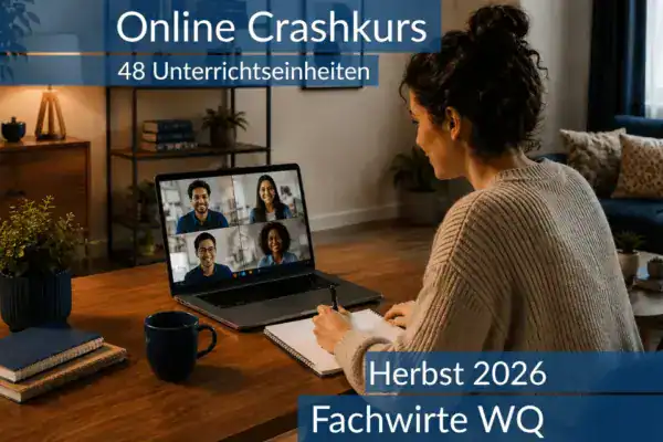 Lernende nehmen an einem digitalen Vorbereitungskurs zu den wirtschaftsbezogenen Qualifikationen für Fachwirte teil.