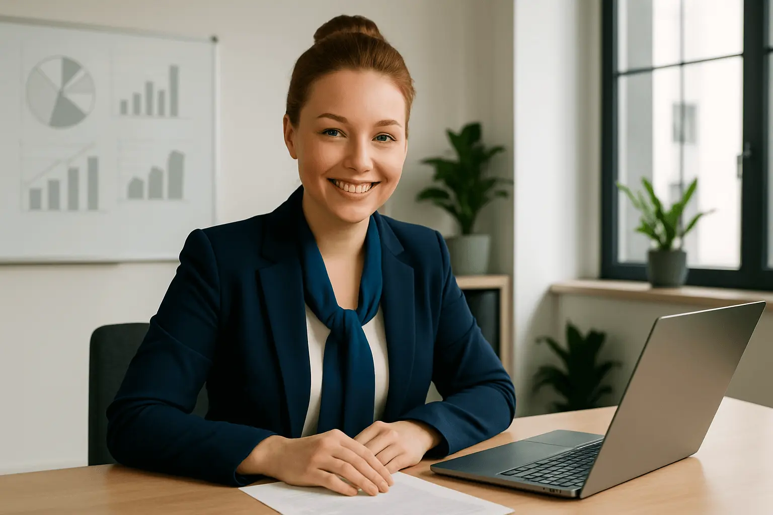 Geprüfte Betriebswirtin arbeitet im Büro