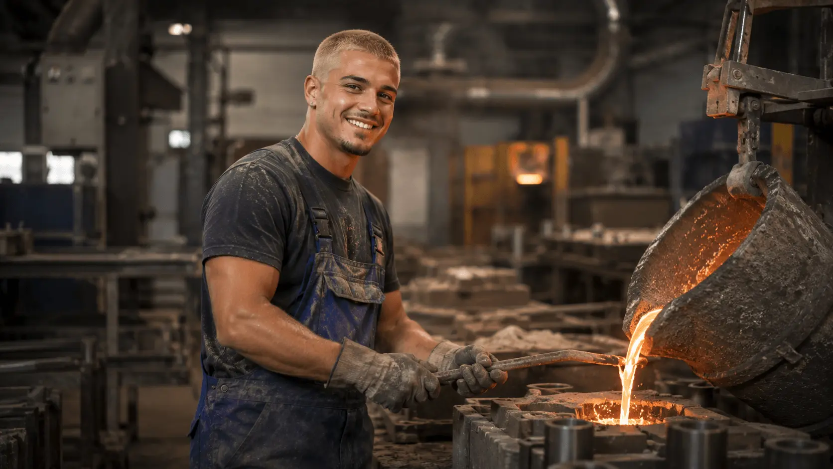Gießereimechaniker in Ausbildung beim Handformguss in der Gießerei