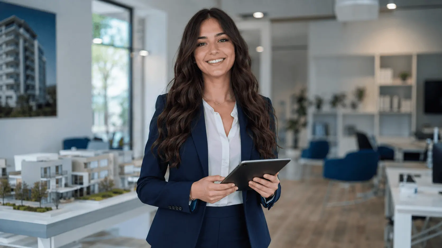Immobilienassistentin in Ausbildung im modernen Immobilienbüro