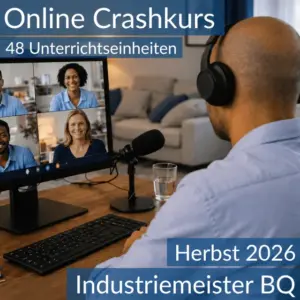 Lernende nehmen an einem digitalen Vorbereitungskurs zu den BQ für Industriemeister teil.