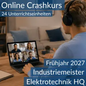 Teilnehmende eines Onlinekurses vertiefen gemeinsam die Inhalte der HQ T2 im Bereich Elektrotechnik.