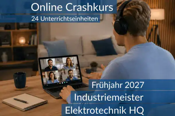 Teilnehmende eines Onlinekurses vertiefen gemeinsam die Inhalte der HQ T2 im Bereich Elektrotechnik.