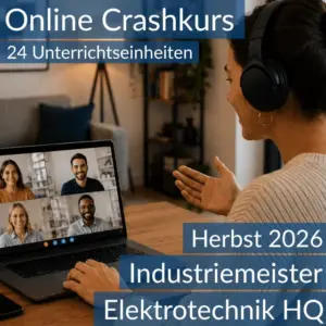 Lernende nehmen an einem digitalen Kurs zur Vorbereitung auf die Inhalte der HQ T2 im Bereich Elektrotechnik teil.