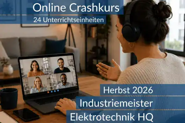 Lernende nehmen an einem digitalen Kurs zur Vorbereitung auf die Inhalte der HQ T2 im Bereich Elektrotechnik teil.