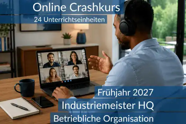 Teilnehmende eines Onlinekurses bereiten sich gemeinsam auf die Inhalte der HQ Betriebliche Organisation vor.