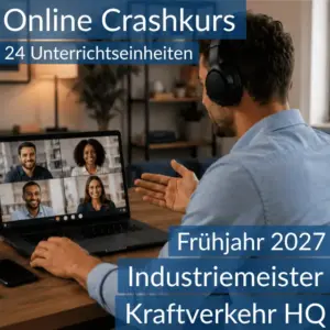 Teilnehmende eines Onlinekurses bereiten sich gemeinsam auf die Inhalte der HQ im Bereich Kraftverkehr vor.