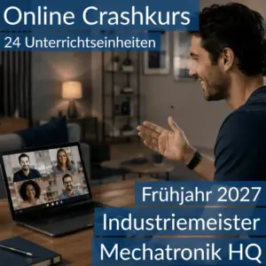 Teilnehmende eines Onlinekurses bereiten sich gemeinsam auf die Inhalte der HQ im Bereich Mechatronik vor.
