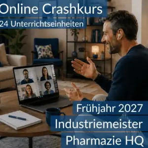 Teilnehmende eines Onlinekurses bereiten sich gemeinsam auf die Inhalte der HQ im Bereich Pharmazie vor.