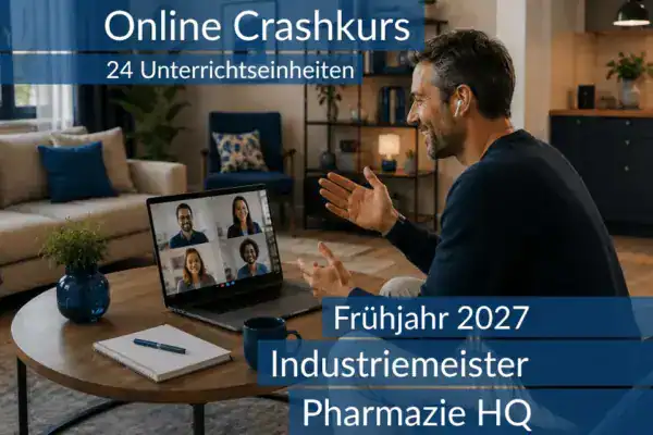 Teilnehmende eines Onlinekurses bereiten sich gemeinsam auf die Inhalte der HQ im Bereich Pharmazie vor.