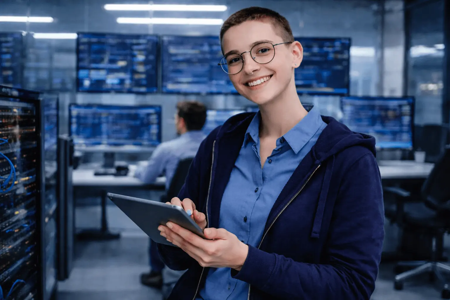 Kauffrau für IT-System-Management prüft digitale Prozesse