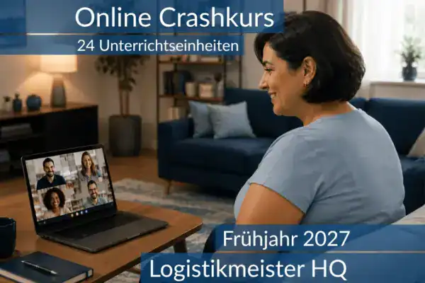 Teilnehmende eines Onlinekurses bereiten sich gemeinsam auf die Inhalte der HQ im Bereich Logistik vor.