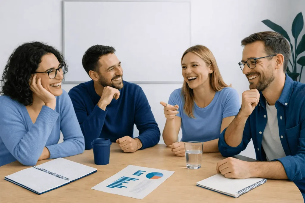 Gruppendiskussion über Diagramme und Daten