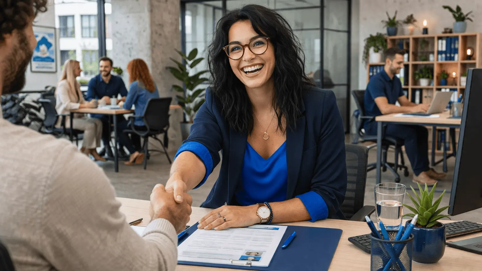 Personaldienstleistungskaufmann empfängt einen Bewerber
