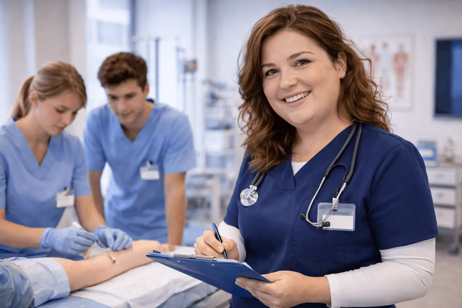 Praxisanleiter begleitet Auszubildende in der Pflegepraxis