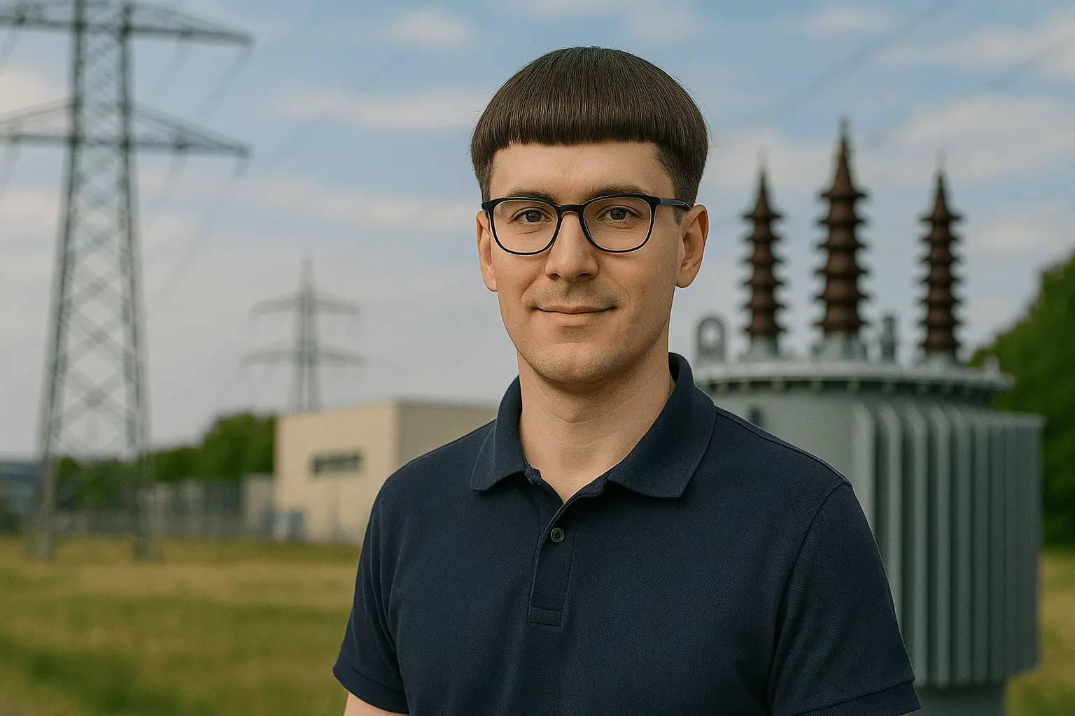 Techniker Energietechnik arbeitet an Umspannwerk im Freien