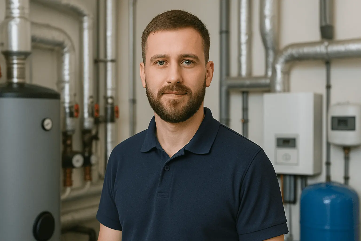 Techniker HLK-Technik kontrolliert Heizungs- und Lüftungsanlage