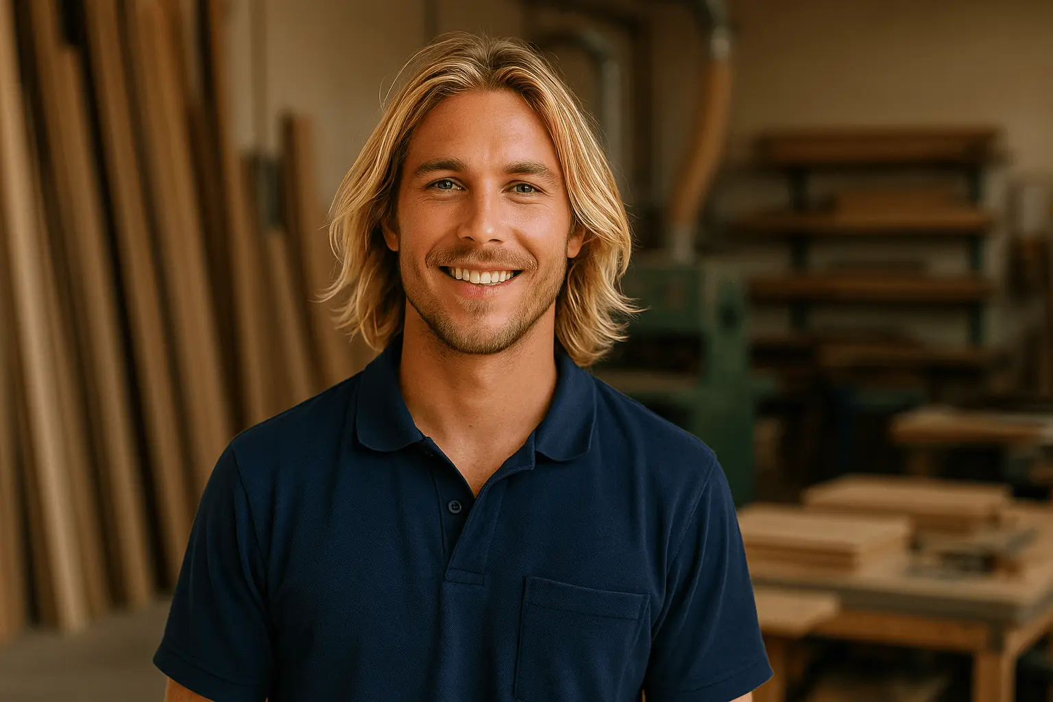 Techniker Holztechnik arbeitet in der Holzwerkstatt an Maschinen