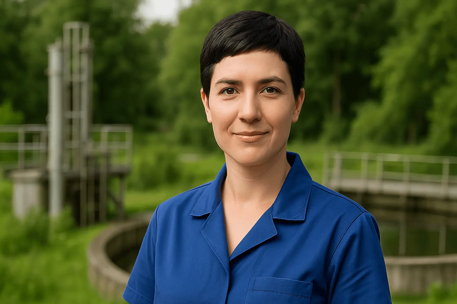 Techniker Umweltschutztechnik überprüft Anlagen im Freien