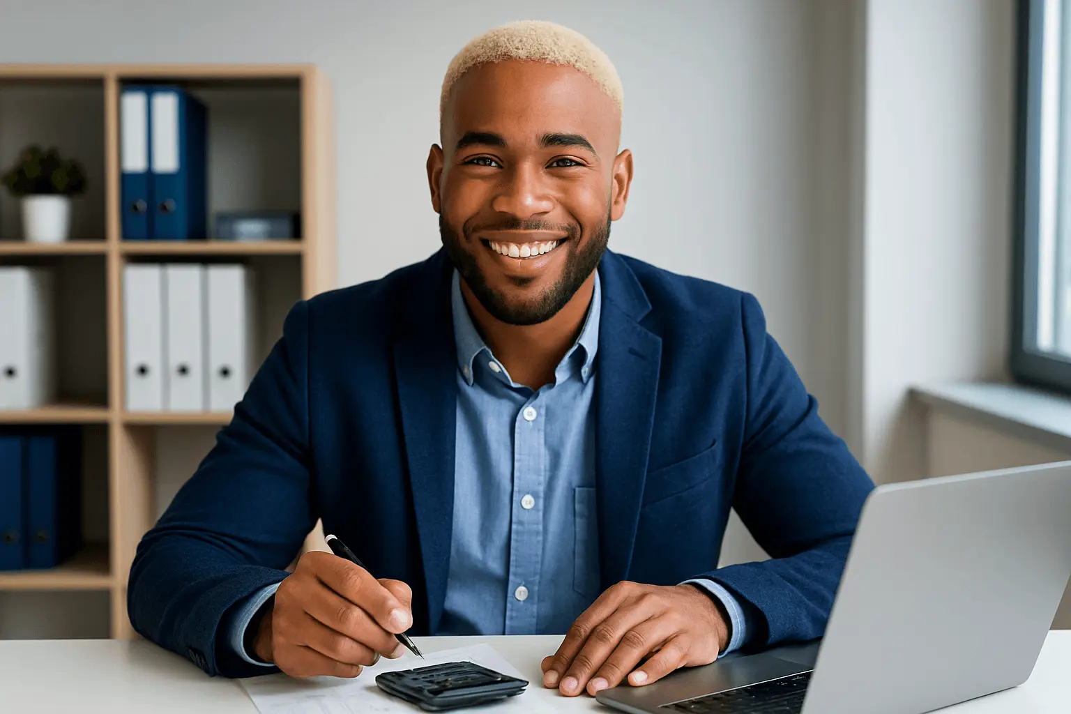 Steuerfachangestellter prüft Unterlagen und berechnet Finanzen
