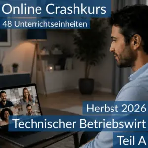 Lernende nehmen an einem digitalen Vorbereitungskurs zu den Inhalten von Teil A des Technischen Betriebswirts teil.