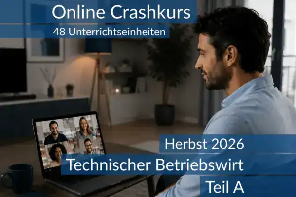 Lernende nehmen an einem digitalen Vorbereitungskurs zu den Inhalten von Teil A des Technischen Betriebswirts teil.
