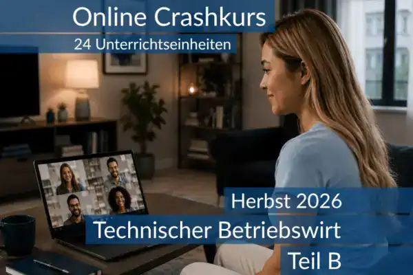 Lernende nehmen an einem digitalen Vorbereitungskurs zu den Inhalten von Teil B des Technischen Betriebswirts teil.