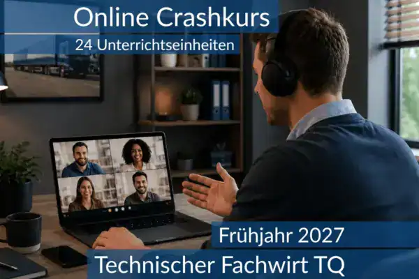 Teilnehmende eines Onlinekurses bereiten sich gemeinsam auf die Inhalte der TQ für Technische Fachwirte vor.