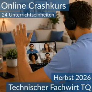 Lernende nehmen an einem digitalen Vorbereitungskurs zu den Inhalten der TQ für Technische Fachwirte teil.