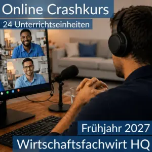 Teilnehmende eines Onlinekurses bereiten sich gemeinsam auf die Inhalte der HQ für Wirtschaftsfachwirte vor.