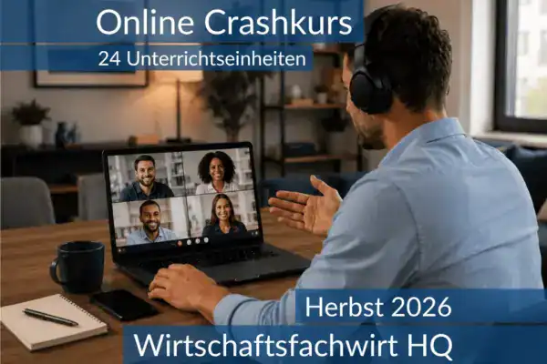 Lernende nehmen an einem digitalen Vorbereitungskurs zu den Inhalten der HQ für Wirtschaftsfachwirte teil.
