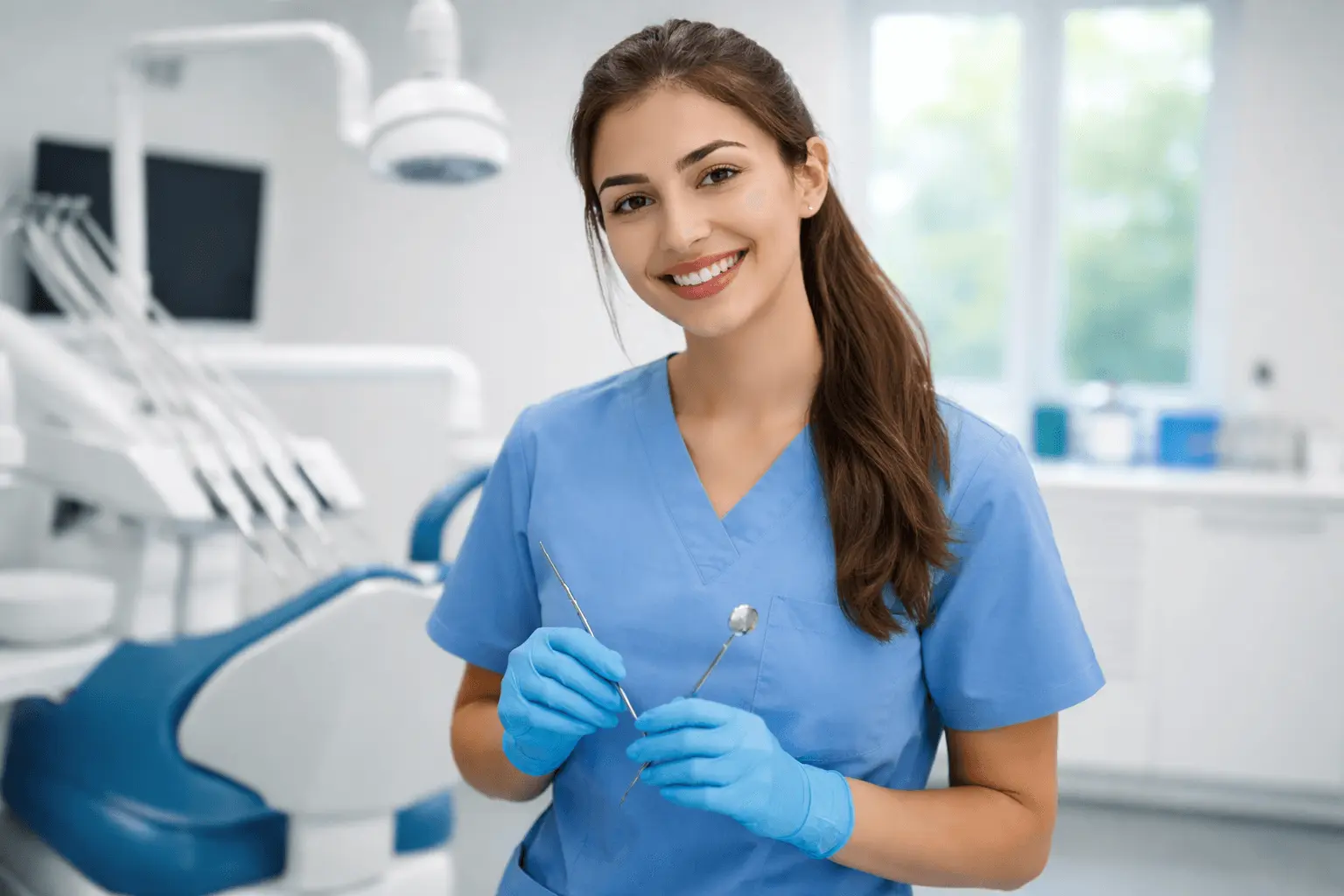 Auszubildende zahnmedizinische Fachangestellte in einer Zahnarztpraxis